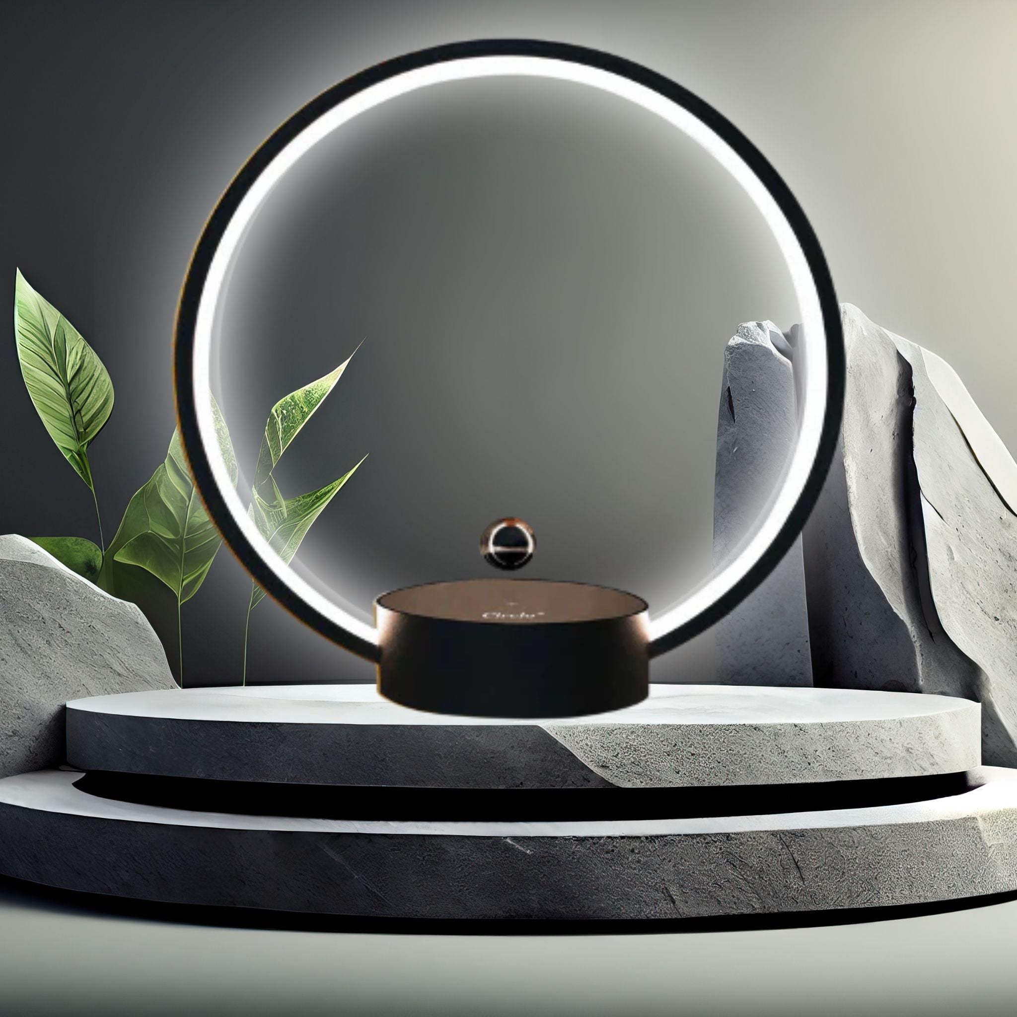 Modern levitating lamp with glowing LED ring