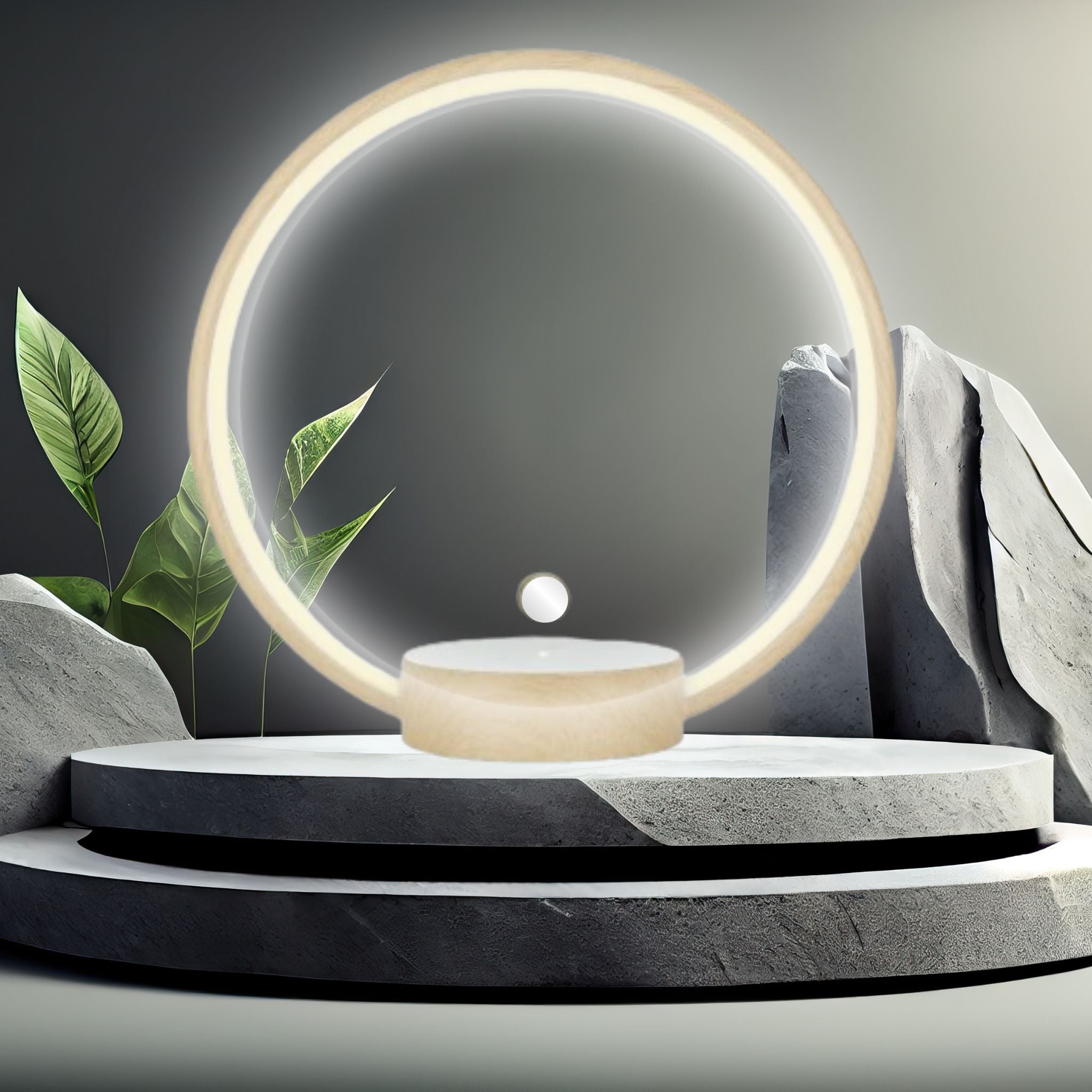 Modern levitating lamp with glowing LED ring